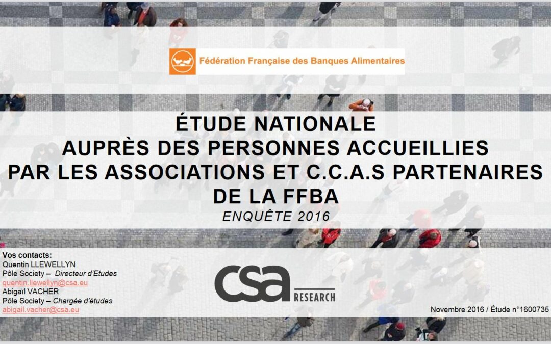 Etude Nationale – CSA 2016 auprès des personnes accueillies